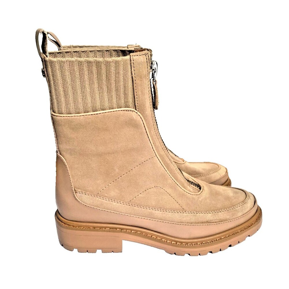 Sam Edelman Leone Lug Sole Chelsea Chunky Block Ankle Boot Tan Zip -Size 7.5